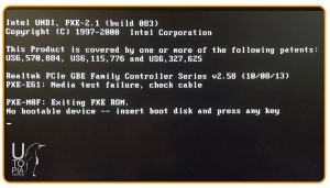 نمایش BIOS message که نشان دهنده خرابی درایو ذخیره سازی است.